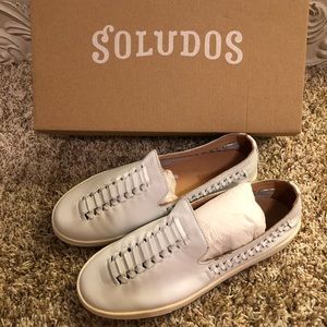 Soludos White Leather Woven Sneakers